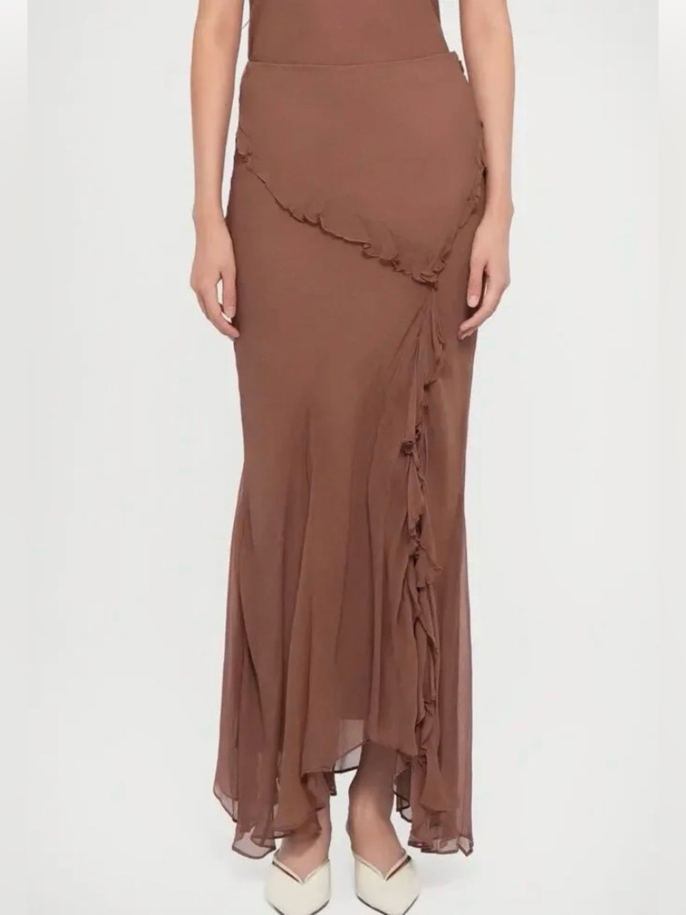 Staud Diana Flowy Asymmetrical Ruffle Viscose Maxi Skirt - Picture 2 of 7